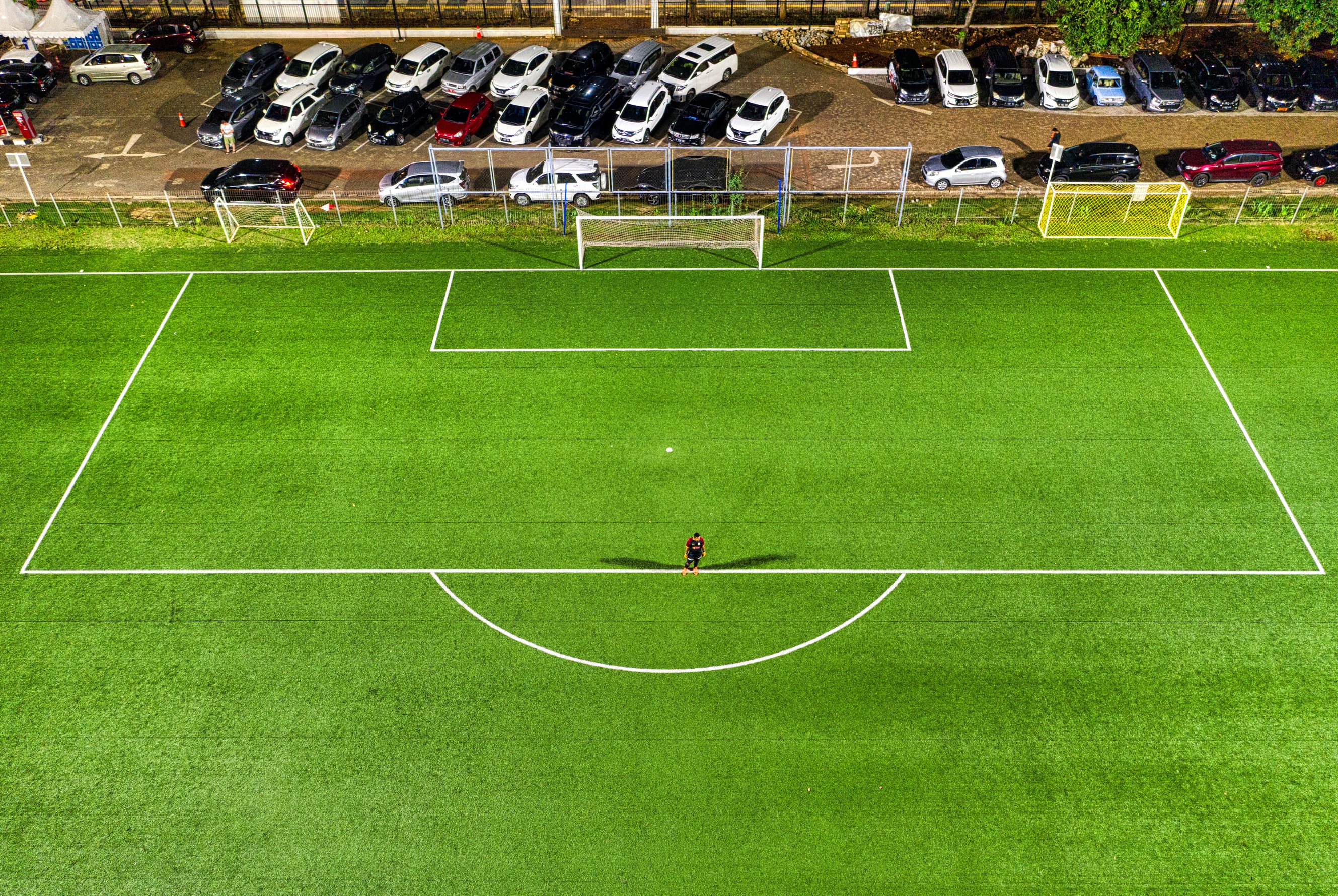 Aerial Photography of Football Field Goal Net